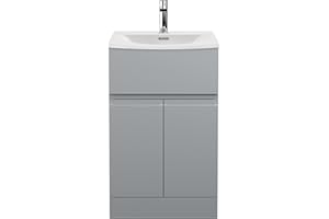 Hudson Reed URB201G Urban Modern Bathroom Floor Standing 2 Soft Close Doors and 1 Drawer Vanity Unit with Round Ceramic Basin with 30mm Profile, 500mm, Satin Grey