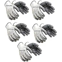 SAFEYURA Nylon Anti Cut Safety Hand Glove -5 Pairs Color- White Grey Size-Large