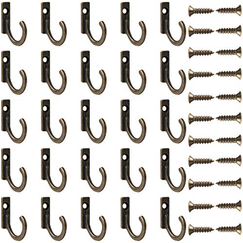 Umsole Lot de 30 Crochets muraux en métal avec vis pour Suspendre Manteau clé Chapeau, Bronze, 2.75 x 2.1 cm