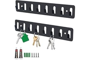 DGHOME 2 Pieces Key Holder for Wall Self Adhesive, Black Metal Key Hanger with 8 Hooks, No Drill Key Holder for Living Room,Hallway, Kitchen, Office