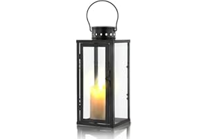 Accmuzzy Lanternes noires pour l'extérieur, en métal et verre, lanterne funéraire cimetière résistante aux intempéries, idéale comme photophore d'extérieur, bougeoir et lanterne décorative pour le