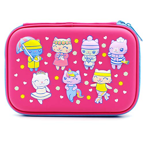 Dancer Cats Girls Hardtop Pencil Case - Grande capacità, organizer colorato per penne - bambini cancelleria box con scomparto per studenti bambini Hot Pink