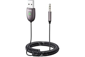 SOOMFON Receptor Bluetooth 5.3 AUX - Adaptador Bluetooth Audio Coche USB Jack 3,5 mm Transferencia más Rápido con Botón de Control y Micrófono Incorporado para Altavoces/Radio del Coche/Hogar Estéreo