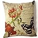 Vanki butterfly serial soft Linen Square Decorative Throw Pillow Case Cushion Cover 18X 18 inches,black butterfly fly around the red flower pattern