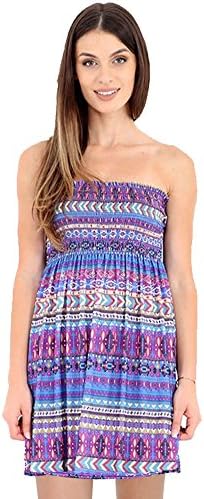 Fashion 4 Less Womens Ladies Plus Size Printed Sheering Boobtube Strapless Top Vest Dress 8 22 (UK 20-22, Purple Aztec)