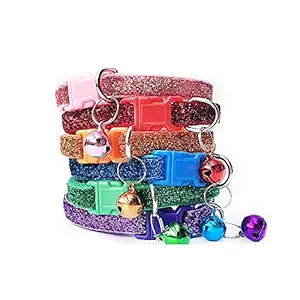 YellowCult 3 Pieces Cat Collars -Exotic Sparkling Design, with Bell, Adjustable Strap, and Safety Release Buckle [Modern Design for Your Cute Cats, Puppies & Small Dogs- 3 Random Colors]