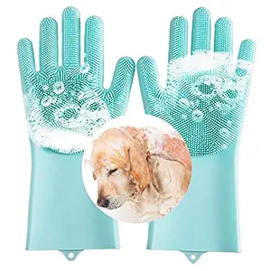 laamei Pet Grooming Gloves, Dog Bathing Shampoo Gloves with Long Bristles, Heat Resistant Silicone Pet Hair Removal Gloves for Cat & Dog, Gift for Pet