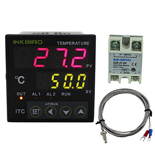Inkbird Dual Digital Temperaturregler Thermoelement PID Temperature Controller 220V ITC-100VH + K sensor + 25A SSR Solid State Relais