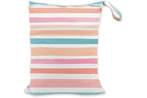 SUPERDANT Rayas de Macaron Bolsa Impermeable Reutilizable a Prueba de Fugas para Ropa mojada con 2 Bolsillos con Cremallera Unisex a Cuadros Multicolor 36x30cm