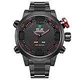 Uhr,Herrenuhren,Luxus Schwarz Edelstahl Band LED Analog Digital Japanisch Quarz-Armbanduhr,Multifunktions Sport Mode Uhren für Männer