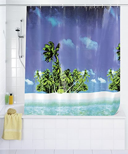 WENKO 19101100 Duschvorhang Palmenstrand – wasserdicht, pflegeleicht, Kunststoff – PEVA, Mehrfarbig - 2