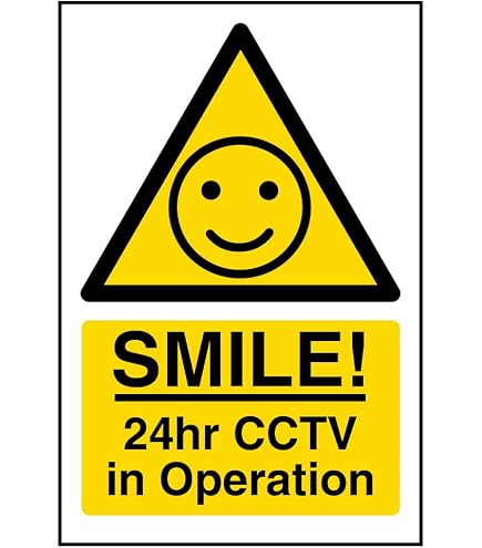 V Safety Warning Schild – 'Smile You're On Camera!', 100 X 150 Mm, 2 Mm Starker Kunststoff | Abschreckungsschild Für Überwachung