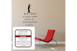 blattwerk-design Wandtattoo, Wenn Dart einfach wäre - würde es Speerwerfen heißen! (M070 Schwarz, 660 mm x 450 mm)