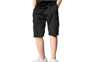 duxyoz Boys Cargo Bermuda Shorts School Uniform Chino Shorts Kids Summer Pull On Elasticated Waist Pants Lightweight Breathable Comfy Sports Trousers Casual Sweat Short with Multi-Pockets 4-14 Years