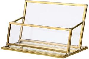 SUMTree Golden Visitenkartenhalter visitenkartenständer aus Metall Glas für 50 Karten visitenkarten aufsteller Visitenkartenbox Visitenkarten-aufbewahrung für Schreibtisch Büro