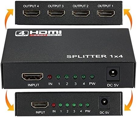 DAHSHA 1 x 4 HDMI Splitter 1 HDMI Input to 4 HDMI Output for FullHD 1080P Support 3D Black