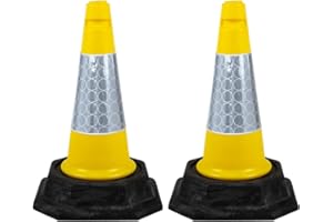 Street Solutions UK - 2 x 460mm Tall Traffic Cones Reflective Sleeve For Indoor And Outdoor Usage, Self Weighted Cones Are Manufactured In The UK Yellow