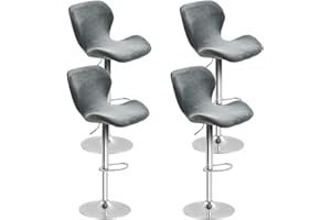 Levoberg 4 pezzi Coprisedia da bar curvo in velluto elasticizzato per sedia da bar con schienale elastico, copertura sgabello alto da cucina, grigio scuro