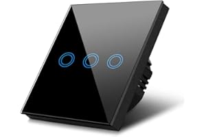 Interruptor de luz táctil, triple, vidrio, negro con botón redondo dimensiones 86x86 mm, con iluminación de botón Maclean Energy MCE705B