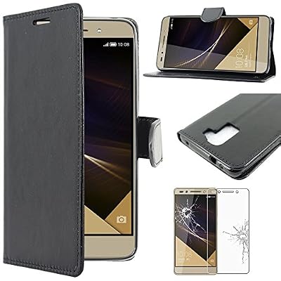 ebestStar - Coque Huawei Honor 7 Etui PU Cuir Housse Portefeuille Porte-Cartes Support Stand, Noir + Film Protection écran Verre Trempé [Appareil: 143.2 x 71.9 x 8.5mm, 5.2'']