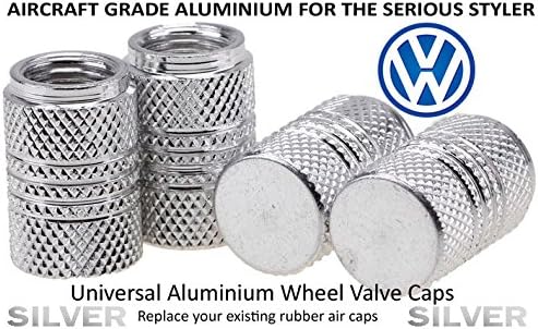 VW Aluminium Wheel Valve Air Caps - SILVER - Bora, Buggy, Caddy, Caravelle, Corrado, Golf I, Golf II, Golf III, Golf IV, Golf V, Jetta, LT, Lupo, New Beetle, Passat, Polo, Scirocco, T2, T3, T4, T5, Touran, Transporter, Vento, ALL VW