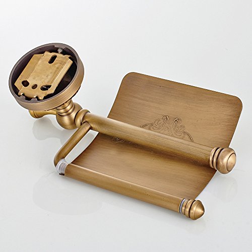 Weare Home Badaccessoires Retro Solide Kupfer Toilettenpapierrollenhalter Tissue Halter Küchepapierhalter, Minimal Klassic mit Deckel Geschnitzt Bronze Beschichtung Wandmontage Haltbar Badzubehör Dekor - 3