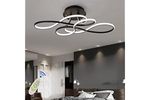MyLjp LED Deckenleuchte Moderne Wohnzimmerlampe Kreativität Acryl Kurve Design Deckenlampe Schlafzimmer Kronleuchter 3000K-6500K Dimmbar Mit Fernbedienung Restaurant Dekoration Leuchtung Schwarz 70cm