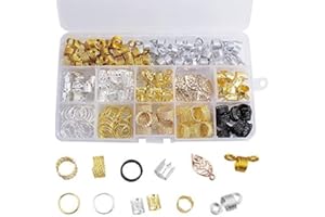 Dreamtop 200 sztuk aluminiowych spinek do włosów, dredloki, koraliki, metalowe spinki do włosów, warkocze do włosów, akcesoria dekoracyjne z pudełkiem do przechowywania