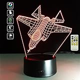 Deerbird Avion de chasse Avion Illusion optique 3D LED télécommande Lampe de bureau avec 7 Couleurs Changement de lumière pour Enfants Cadeau du festival (Modes USB et 3 AA alimentés par batterie)