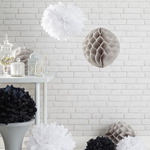 9er Set Seidenpapier Pompoms und Wabenbälle Honeycombs Schwarz Weiß Grau Lights4fun