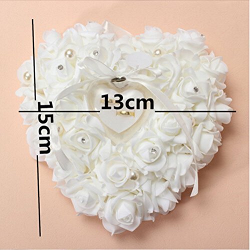 Romantic Rose Hochzeit Ringkissen Ring Box Herz Bevorzugungen Ehering Kissen mit eleganter Satin Flora, 15x13cm - 4