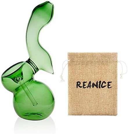 REANICE PIPE Green Glass Pipe with Carb Hole Purely Handmade water pipes + tobacco bag