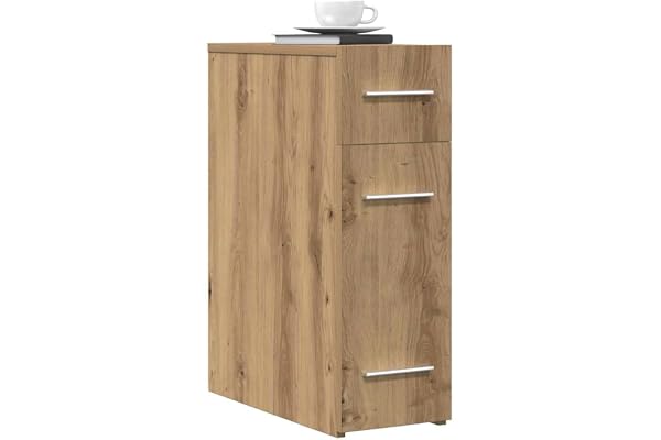 vidaXL Apotekarskåp 20 x 45,5 x 60 cm Konstruerat trä artisan ek | Skåpet har en modern yta, Tre stora lådor för allt du behöver förvara, De grå handtagen ser bra ut och är lätta att öppna