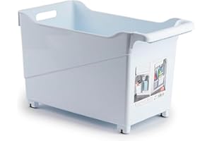 Acan Tradineur - Carrito Multiusos de plástico con Ruedas y asa Nº2, Cesta organizadora para Productos de Limpieza, baño, Cocina (Blanco, 28 x 23,7 x 45 cm)