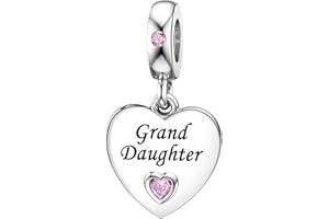 KunBead Pink Heart Love Family Birthday Dangle Charms Compatible with Pandora Charm Bracelet for Auntie Friend Sister Mum Daughter Nana Granddaughter Wife Niece Grandson