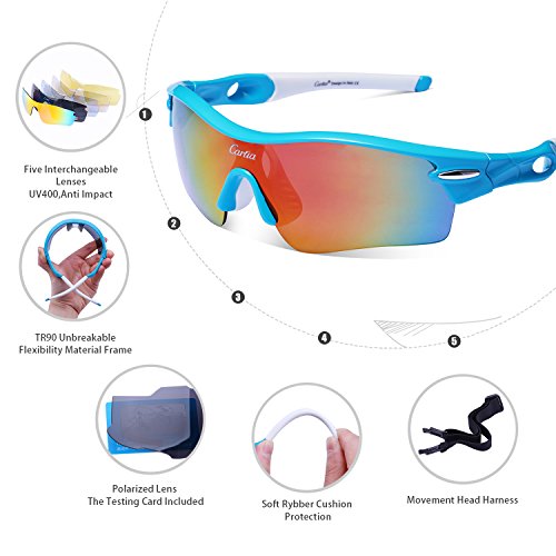Carfia TR90 Damen Heren Radbrille Outdoor Sportbrille Polarisiert Sport Sonnenbrille mit 5 Wechselbare Linsen für Radfahren Laufen Reisen – 100% UV400 Schutz - 4