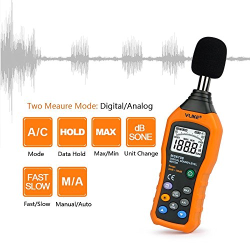 Dezibel Messgeraet,VLike PT02 LCD Digital Audio Dezibel Sound Noise Level Meter Monitor DB Meter von 30 Db bis 130 dB Logger Tester - 5