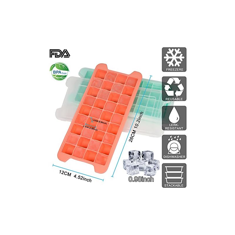 Neu 2 Pack Premium Silikon Ice Cube Tabletts Mit Deckel 36 Geformtem Cubes Jedem Bpa Frei Leicht Release Ice Cube Form Vorratsdosen Stapelbar Langlebig Summer Fruit Ice Tablett Ice Formen Von Ynester