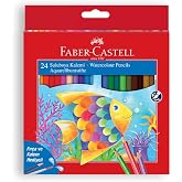 Faber-Castell Karton Kutu Sulu Boya Kalemi, 24 Renk, Suda &Ccedil;&ouml;z&uuml;nebilir, Fır&ccedil;a ve Kalem Hediyeli, Yaratıcılığı Destekleyen Boya