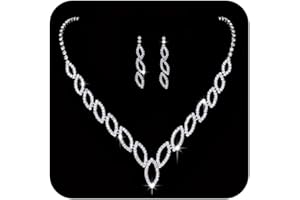 Ushiny Set di gioielli da sposa in argento Set di collana e orecchini di strass scintillanti Set di orecchini pendenti con pendenti in zirconia cubica Set di gioielli di collana per donne e ragazze
