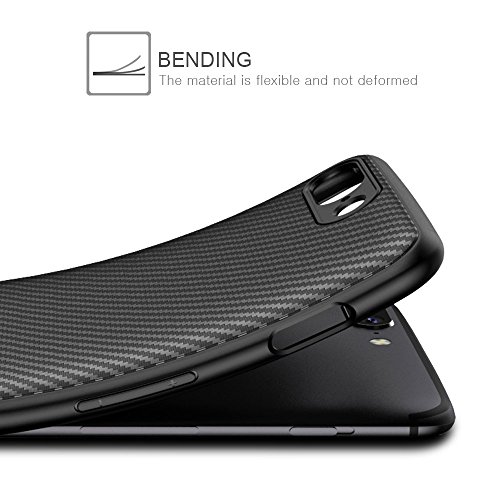 Funda OnePlus 5  Leathlux Carcasa OnePlus 5 Suave Silicona TPU Back Bumper Anti deslizamiento Skin Cover Fibra de Carbono Case Cover para OnePlus 5 5 5  - Negro