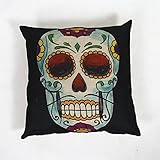 Luxbon 3er Set Totenkopf Schädel Leinen Kissenbezug Kissenhülle Sofakissen Pillowcase Haus Auto Deko 18 x 18 “ Schwarz - 3