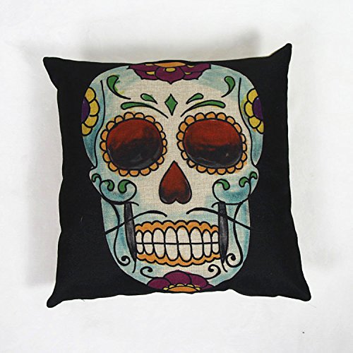 Luxbon 3er Set Totenkopf Schädel Leinen Kissenbezug Kissenhülle Sofakissen Pillowcase Haus Auto Deko 18 x 18 “ Schwarz - 3