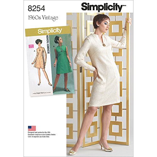 Simplicity 8254 AA 1960 S Vintage Robe pour Miss et Plus Tailles Patron de Couture, Blanc, Tailles 10-12-14-16-18