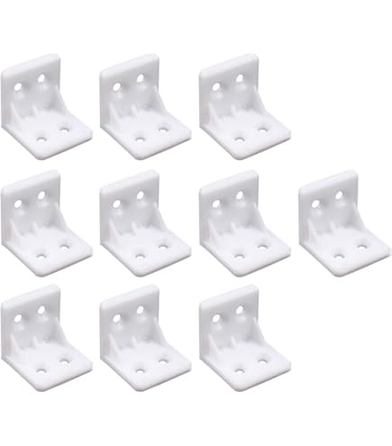SKIR'CO (100 stuks) Witte plankbeugels 44 x 20 x 20 mm, 90 graden meubelhoekbeugel, kunststof haakverbinding, schroeven inbegrepen (100, wit