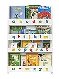 libreria babel palma LIBRERIA INFANTIL con estanterias de visión frontal de libros que permite al niño coger sus cuentos infantiles favoritos por sí mismo fomentando la lectura. EL ALFABETO EN 3D sobre los paneles frontales fomenta el reconocimiento de las letras desde pequeños, el niño puede tocarlas y jugar con las formas de cada letra del abecedario en minúsculas, de manera que se va preparando para cuando pueda leer y escribir.