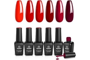Beetles röd UV-gel nagellackset – 6 färger gelpolish 7,5 ml | Glitter röd mörk gör-det-själv nageldesign set LED-lampa torr n