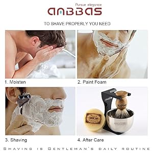 Shaving Set, Anbbas 4IN1 Pure Badger Hair Shaving Brush Solid Manchurian Ash Wood Handle,Black Broken-Resistant Acrylic… - Image 7