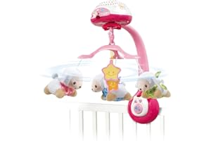 VTech - Lumi Mobile Compte-Moutons Rose, Mobile Musical Lit Bébé, Poussette et Siège Coque avec Télécommande, Projection au Plafond, Berceuses, Bruits Blancs, Cadeau de Naissance - Contenu en Français