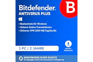 Bitdefender Antivirus Plus 2023 | 1 Gerät | 2 Jahre | PC | PC Aktivierungscode per Email